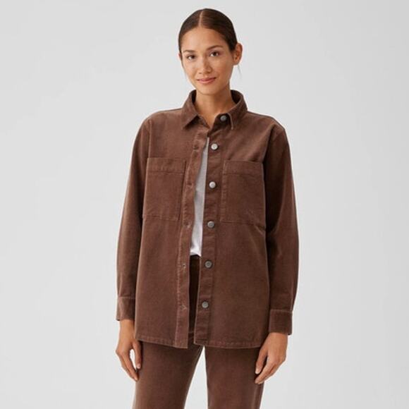 NWOT Eileen Fisher Organic Cotton Stretch‎ Corduroy Shirt Jacket Brown XL - Picture 1 of 7